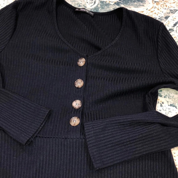 Shein medium navy blue rubbed long sleeve dress - Picture 5 of 5